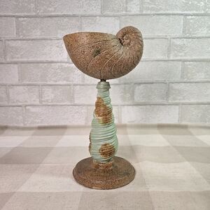 Nautilus Shell Tall Pillar Candle Holder Sandstone Resin Decor Nautical Beach